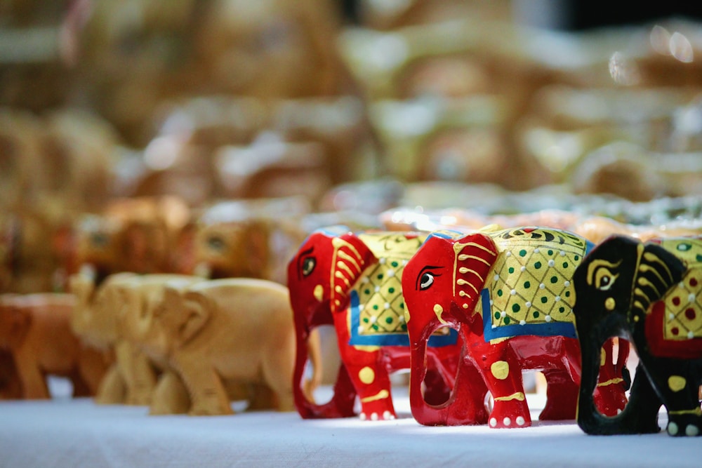 Carved wooden elephants